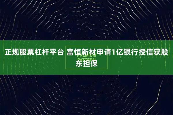正规股票杠杆平台 富恒新材申请1亿银行授信获股东担保